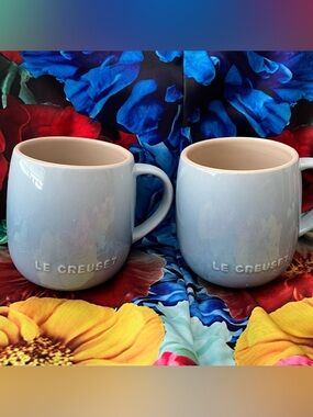 Pair of 2 Le Creuset Light Blue Stoneware Mugs,